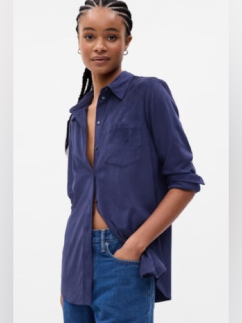 Gap Boyfriend Shirt-Navy Blue Suede